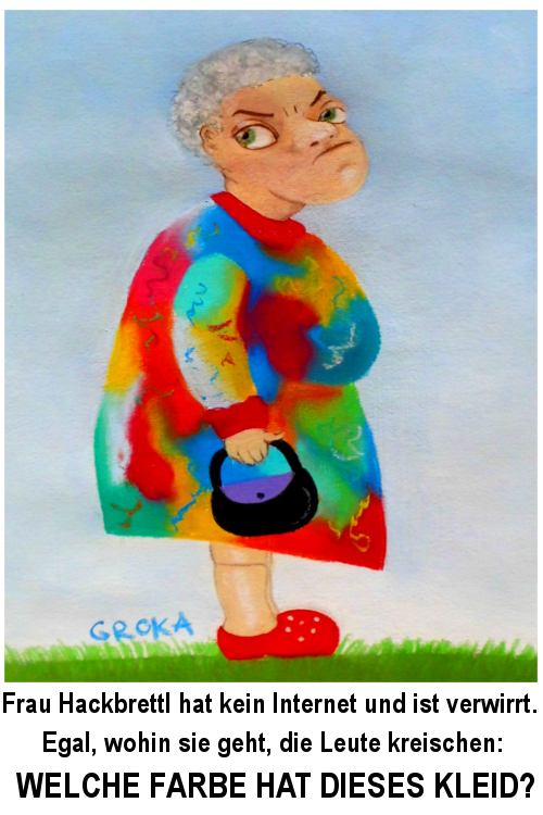 Welche Farbe hat das Kleid Karikatur Elisa Groka