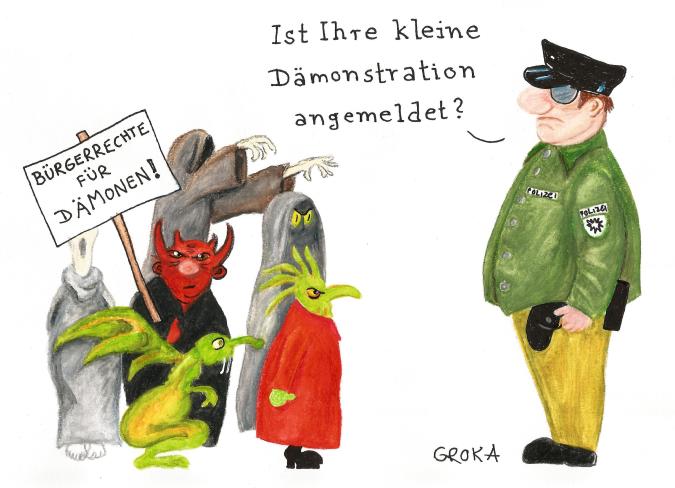 Demonstration, Dämonen, Cartoon, Elisa Groka
